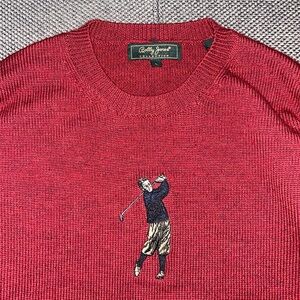 Rare 90s Bobby Jones Red Golf Embroidered 100% Merino Wool Sweater